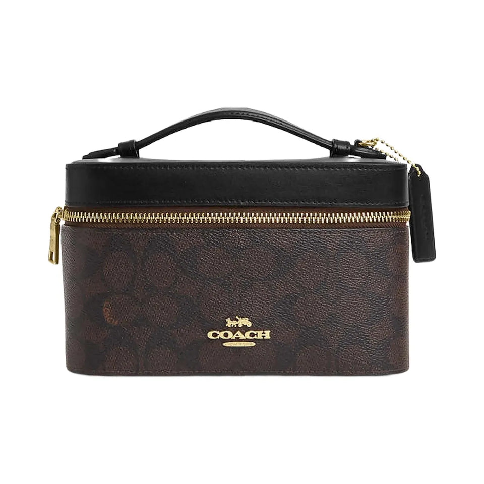 Coach Cosmetic Case In Signature Canvas Signature Canvas-Gold-Walnut-Black