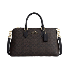 Coach Georgia Satchel Bag In Signature Canvas Signature Canvas-Gold-Walnut-Black
