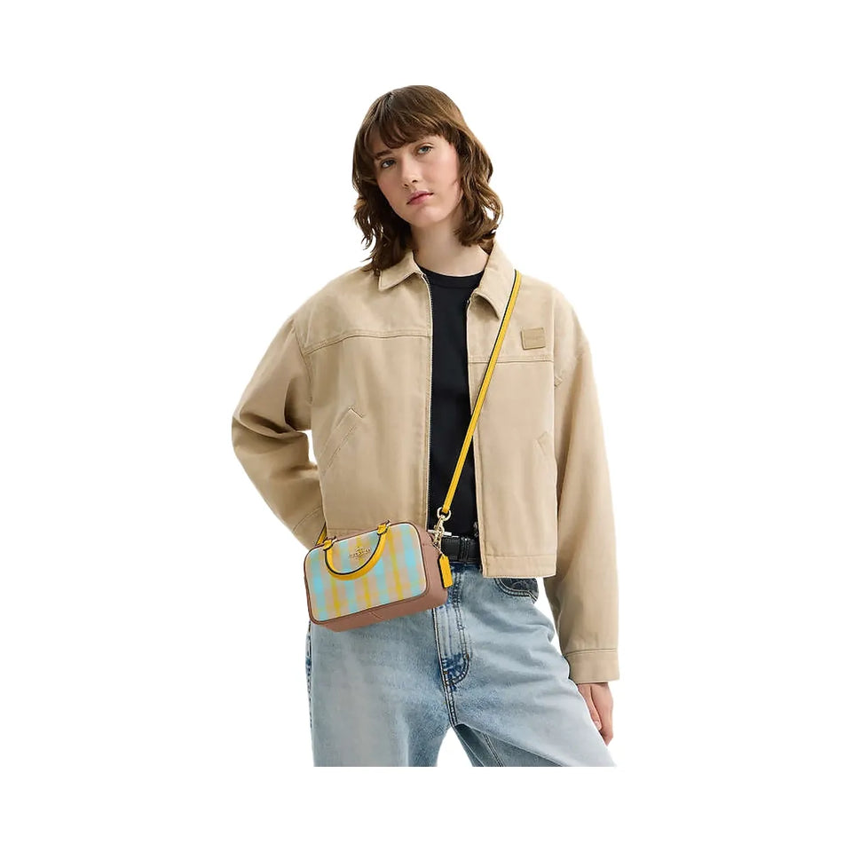 Coach Satchel Crossbody Bag With Plaid Print Im-Bright Maize Multi