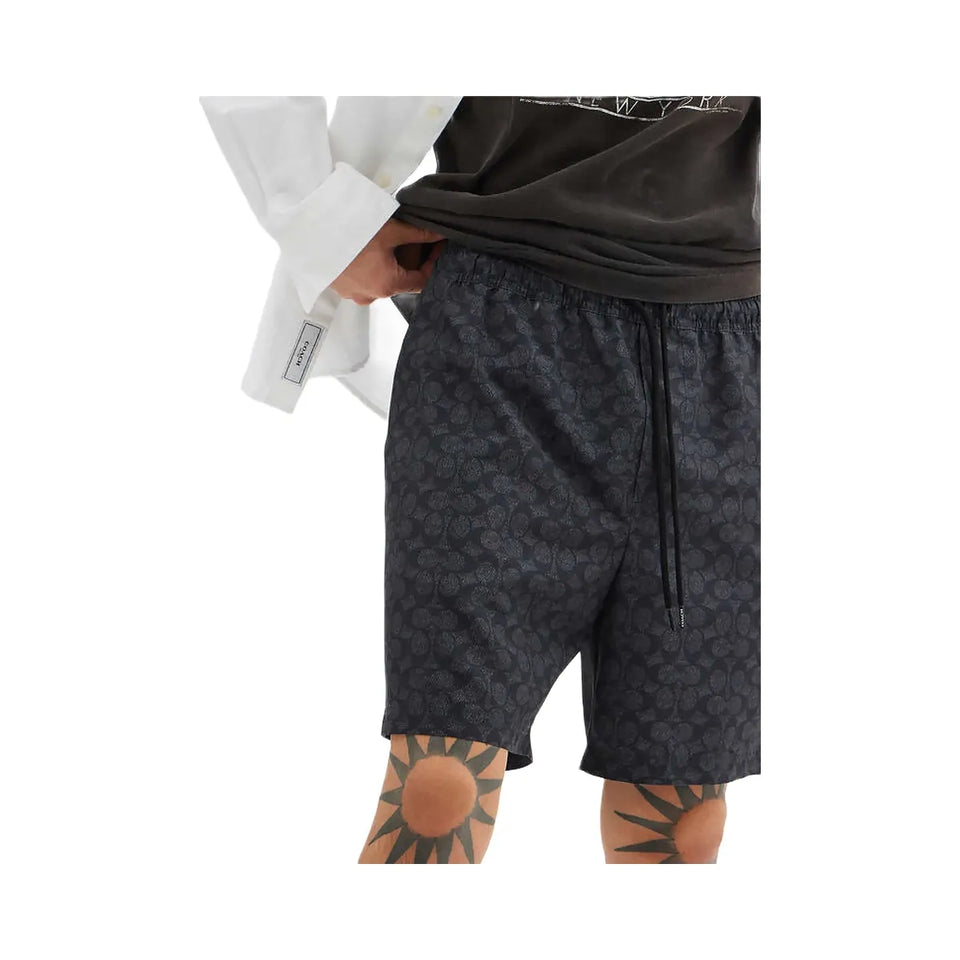 Coach Signature Swim Trunks In Recycled Polyester Charcoal Signature