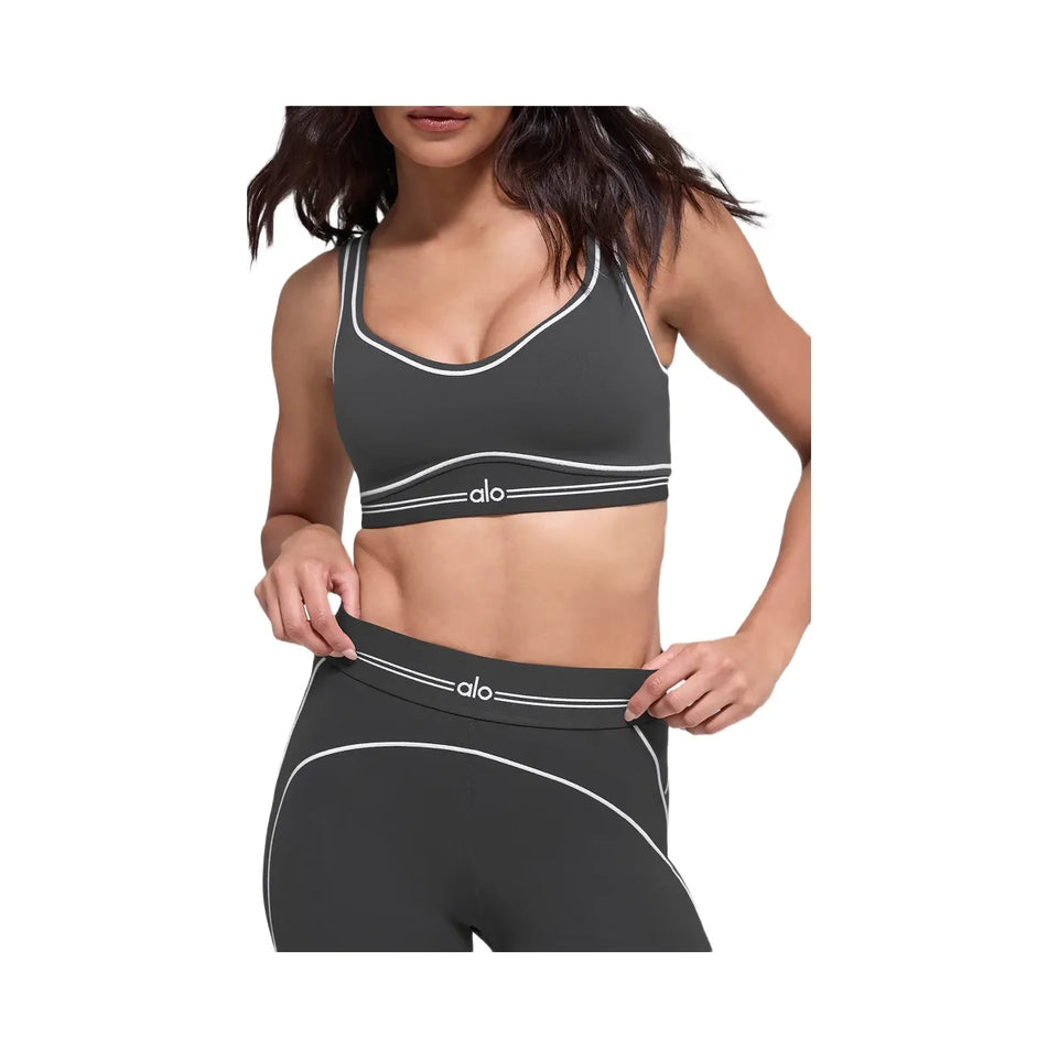 Alo Women's Airbrush Heart Throb Bra - Anthracite/White