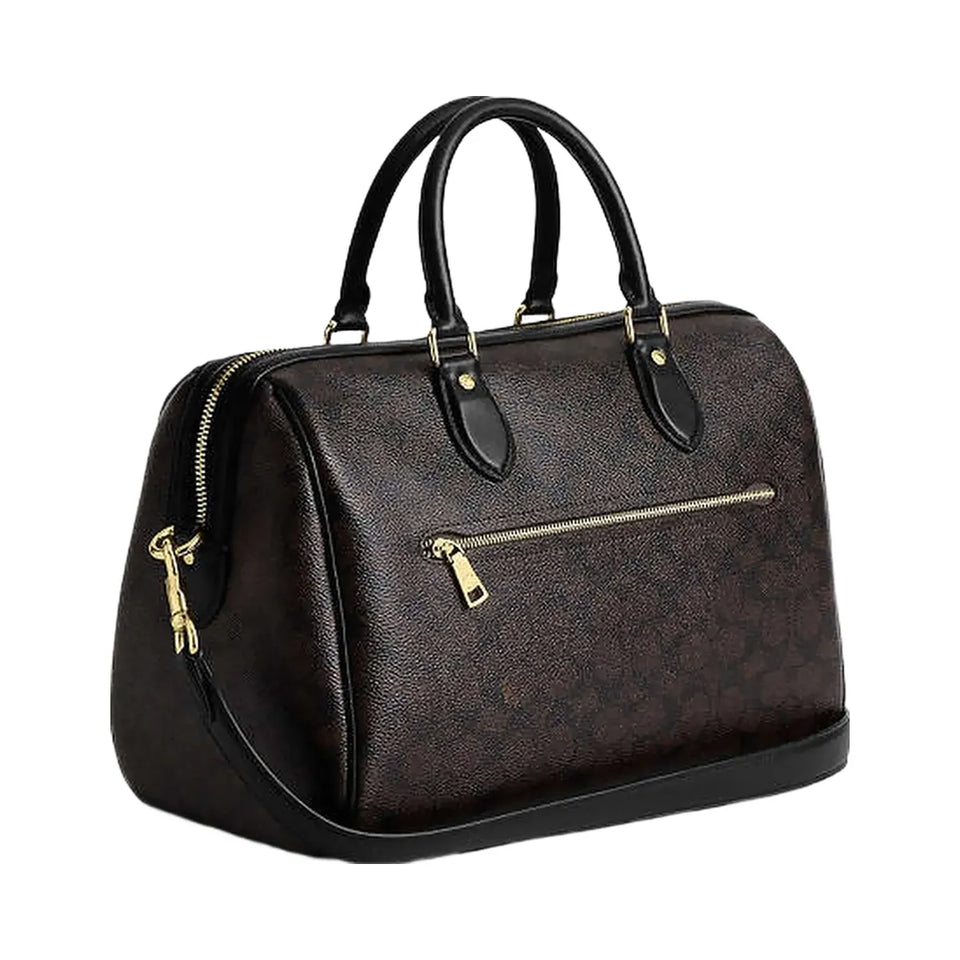 Coach Rowan Large Satchel Bag In Signature Canvas Signature Canvas-Gold-Walnut-Black