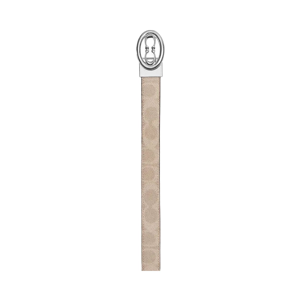 Coach Signature Buckle Cut To Size Belt, 25 Mm Signature Canvas-Silver-Sand-Taupe