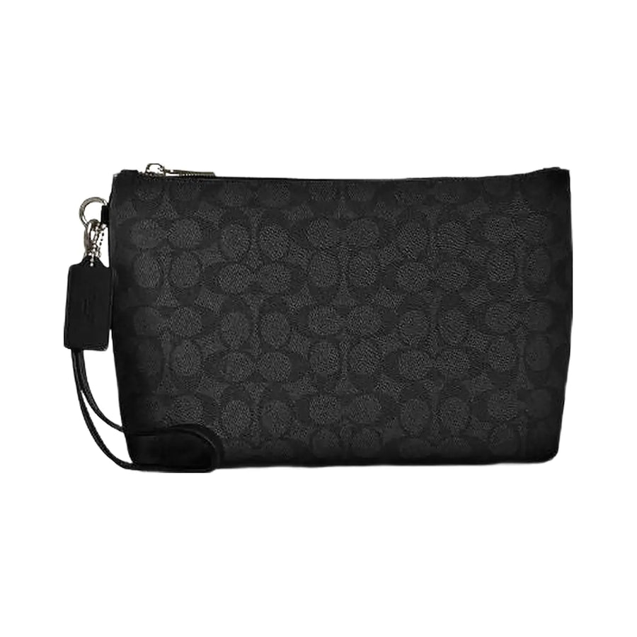 Coach Pouch In Signature Canvas Signature Canvas-Gunmetal-Charcoal-Black