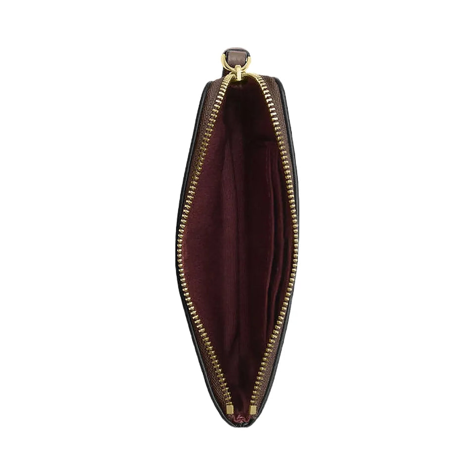 Coach Corner Zip Wristlet Pebbled Leather-Gold-Dark Stone