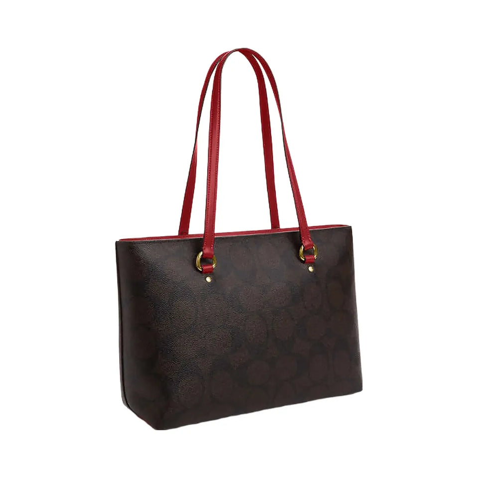 Coach Station Tote Bag In Maxi Signature Canvas Signature Canvas-Im-Walnut-True Red