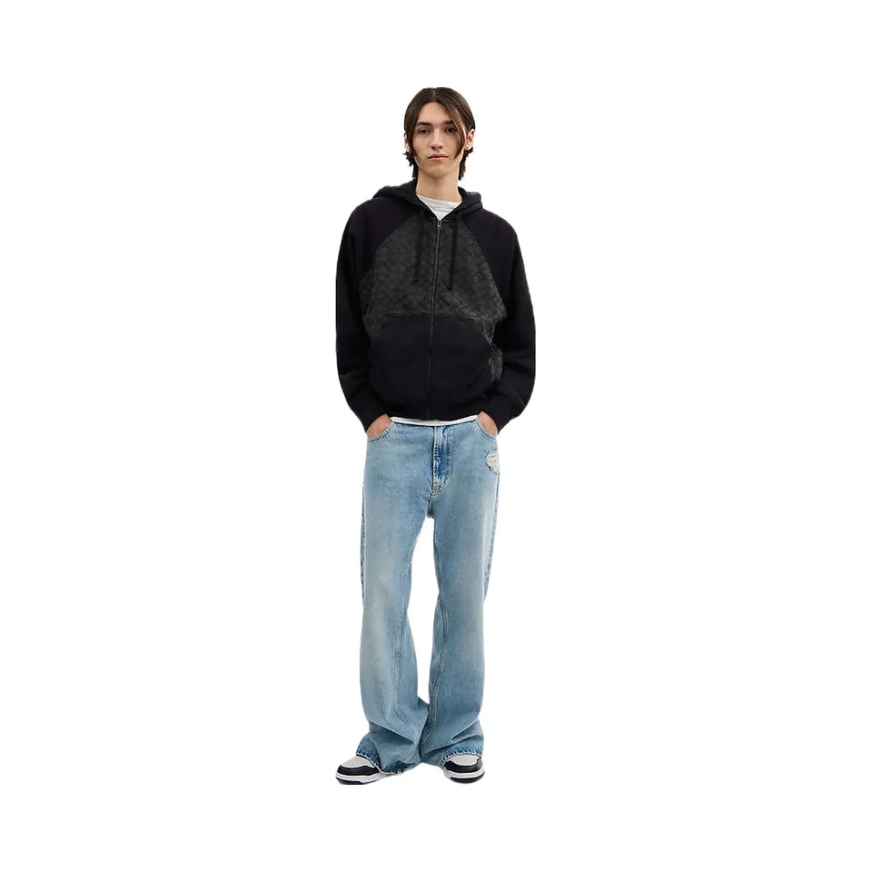 Coach Signature Full Zip Hoodie In Organic Cotton Charcoal Signature