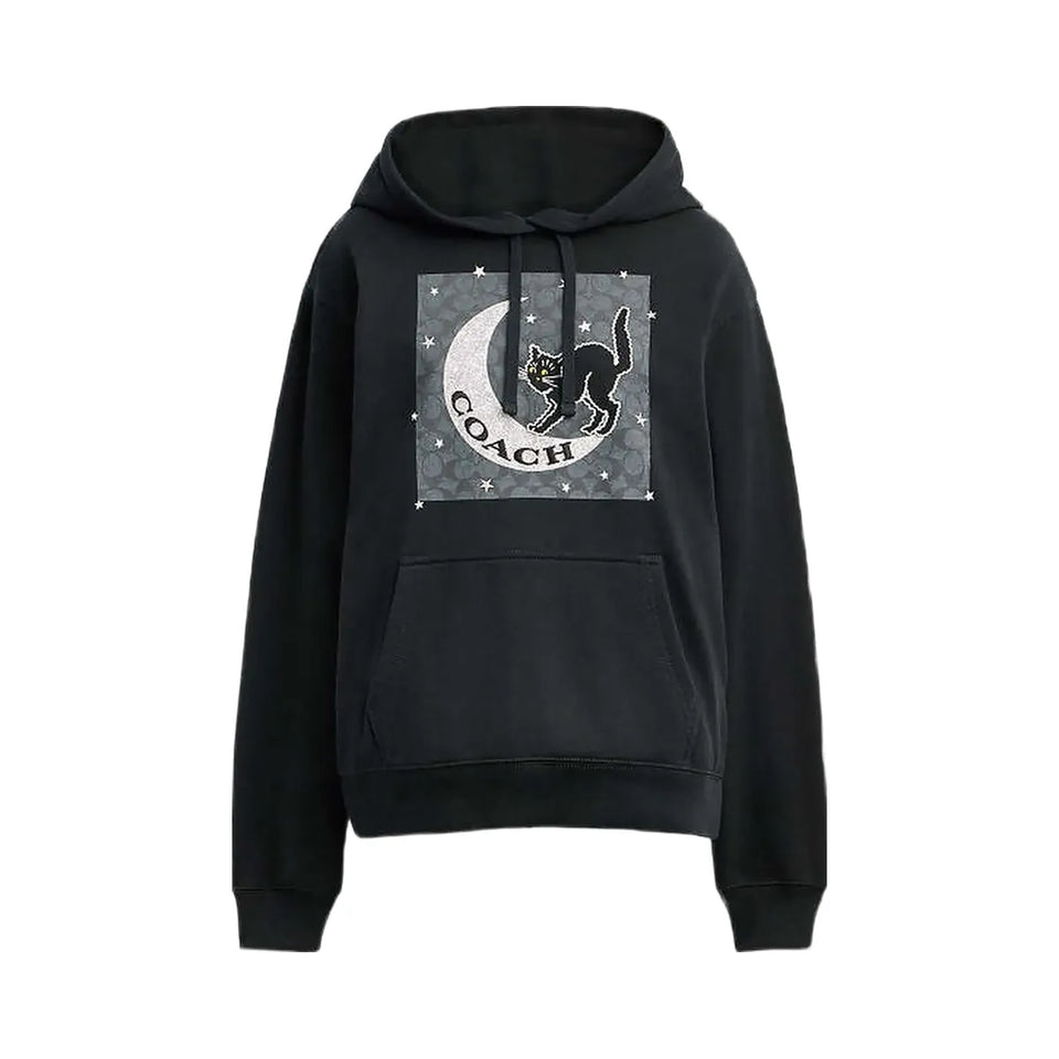 Coach Halloween Black Cat Moon Signature Square Hoodie Black
