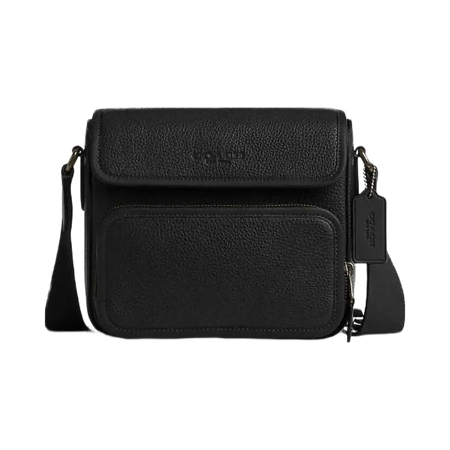 Coach Sullivan Flap Crossbody Bag Pebbled Leather-Gunmetal-Black