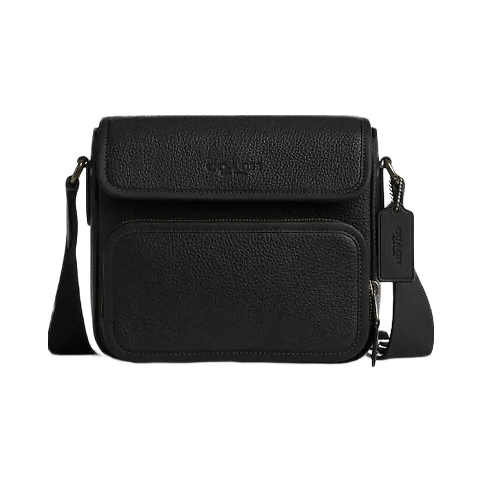 Coach Sullivan Flap Crossbody Bag Pebbled Leather-Gunmetal-Black