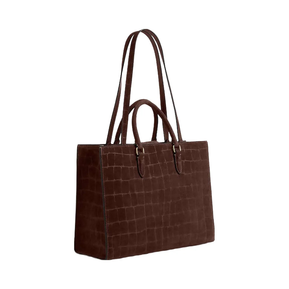Coach Maggie Tote Bag Embossed Crocodile-Gold-Maple