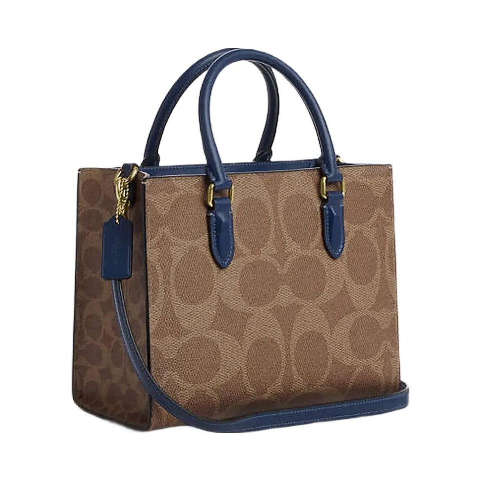 Coach Maggie Small Tote Bag In Signature Canvas Im-Tan-Deep Blue