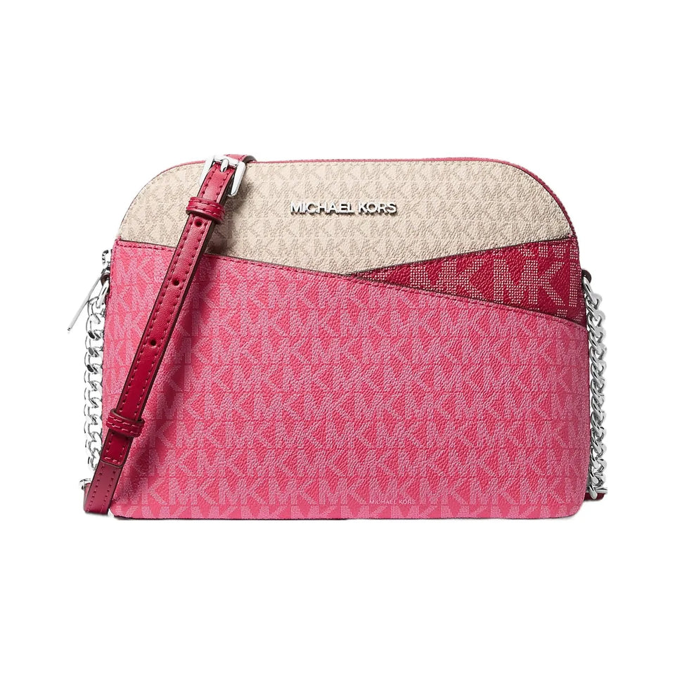 Michael Kors Jet Set Travel Color-Block Signature Logo Crossbody Bag Dark Raspberry Multi