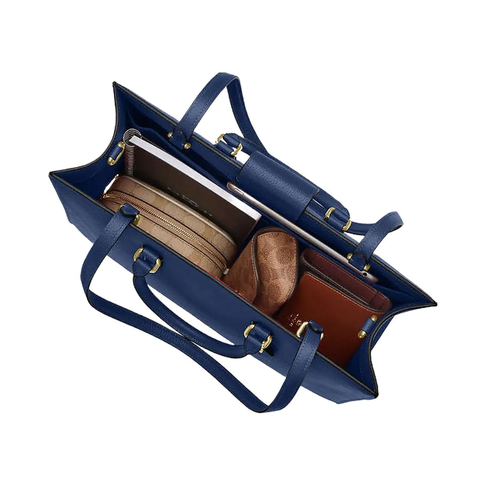 Coach Maggie Tote Bag Pebbled Leather-Gold-Deep Blue