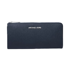 Michael Kors Jet Set Travel Large Saffiano Leather Quarter-Zip Wallet Navy