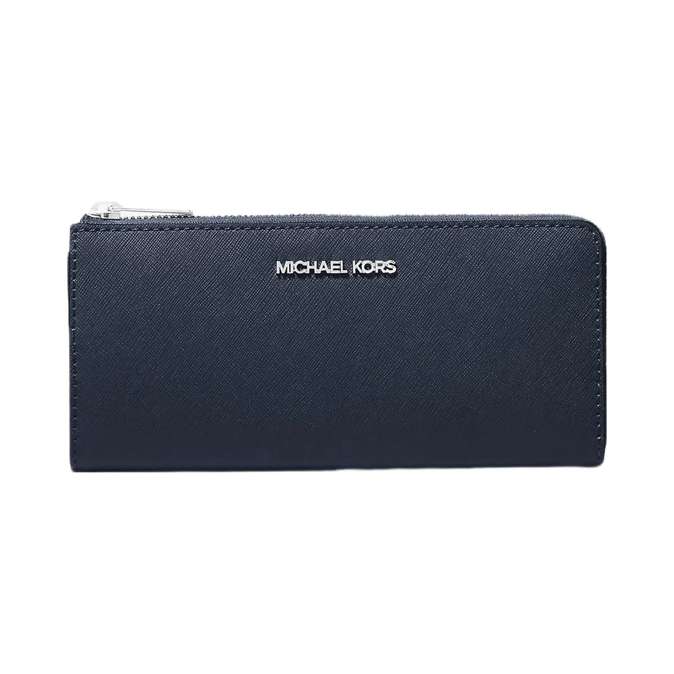 Michael Kors Jet Set Travel Large Saffiano Leather Quarter-Zip Wallet Navy