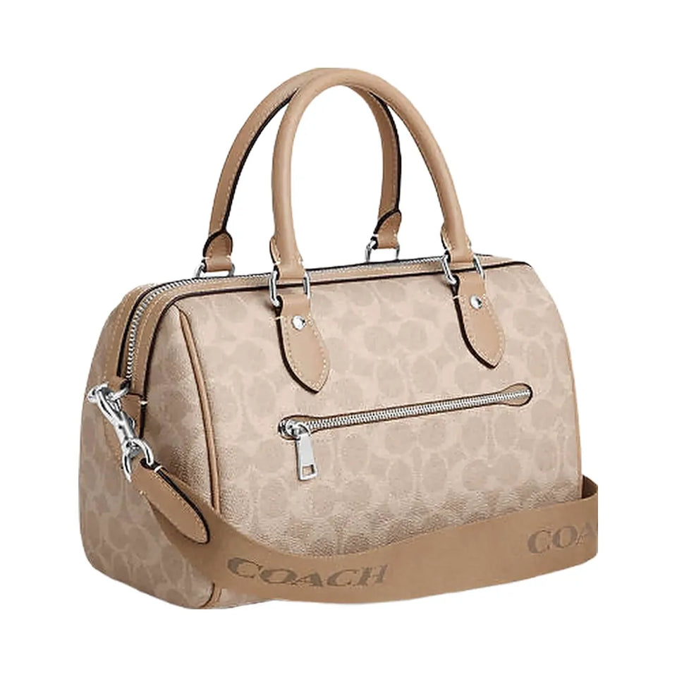 Coach Rowan Satchel Bag In Signature Canvas Signature Canvas-Silver-Sand-Taupe