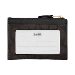 Coach Mini Skinny Id Case In Signature Canvas Signature Canvas-Gold-Walnut-Black