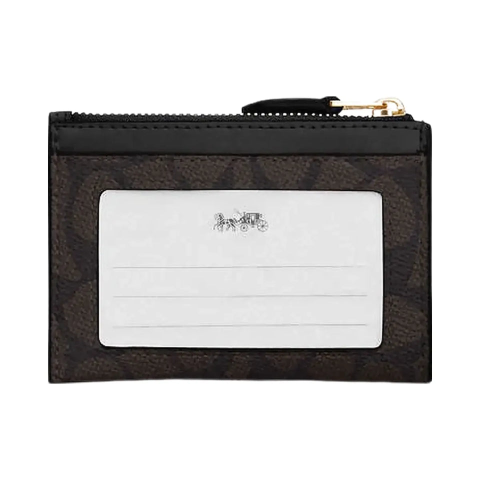 Coach Mini Skinny Id Case In Signature Canvas Signature Canvas-Gold-Walnut-Black