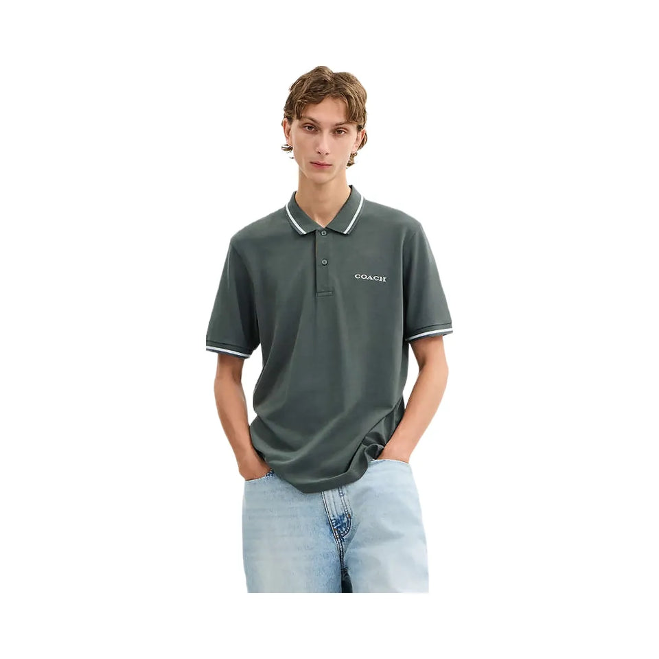 Coach Signature Trim Polo In Organic Cotton Ivy