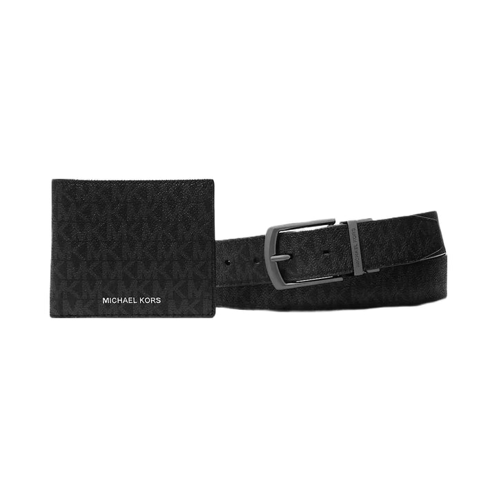 Michael Kors Signature Logo Billfold Wallet and Belt Gift Set Black