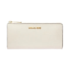 Michael Kors Jet Set Travel Large Saffiano Leather Quarter-Zip Wallet Lt Cream