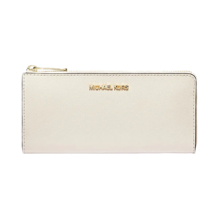 Michael Kors Jet Set Travel Large Saffiano Leather Quarter-Zip Wallet Lt Cream