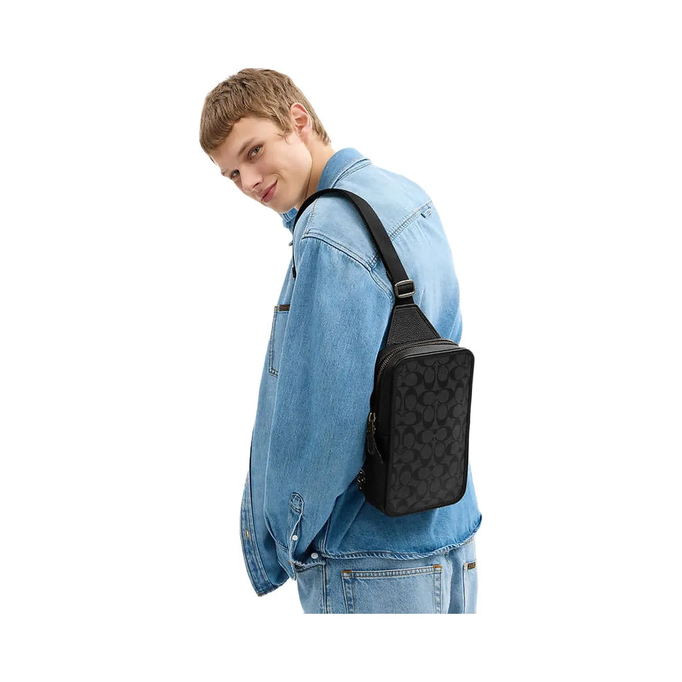 Coach Sullivan Pack In Signature Canvas Signature Canvas-Gunmetal-Charcoal-Black