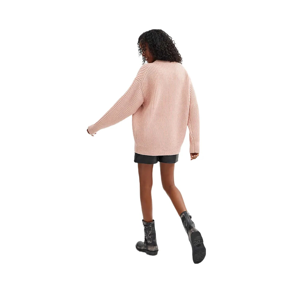 Coach Crewneck Bow Sweater In Recycled Wool Pink