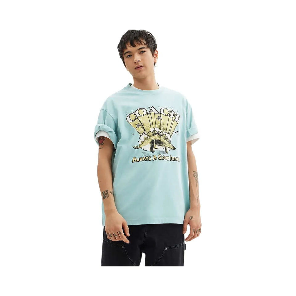 Coach Stegosaurus Relaxed T-Shirt In Organic Cotton Blue Haze