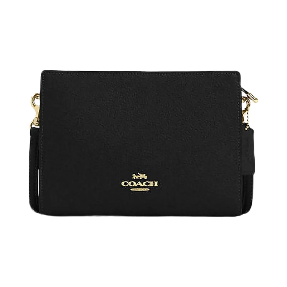 Coach Slim Crossbody Bag Pebbled Leather-Gold-Black