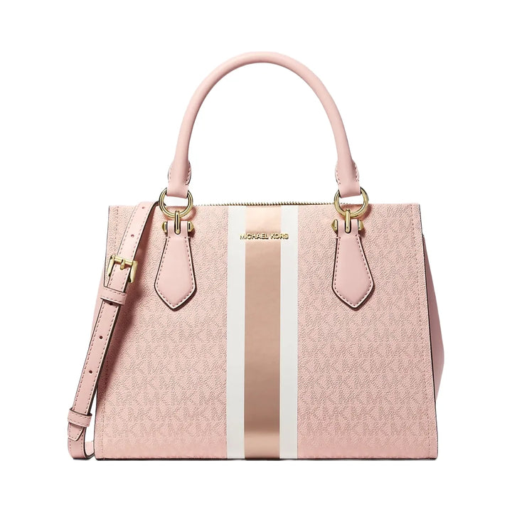 Michael Kors Marilyn Medium Signature Logo Stripe Satchel Powder Blush
