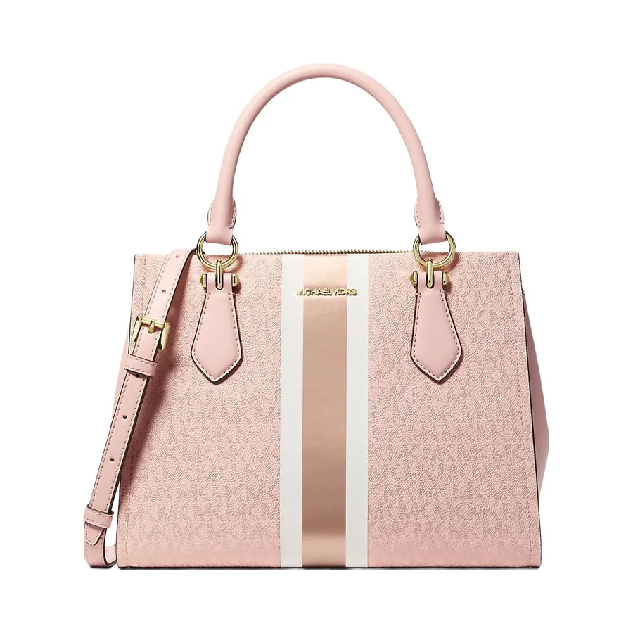 Michael Kors Marilyn Medium Signature Logo Stripe Satchel Powder Blush
