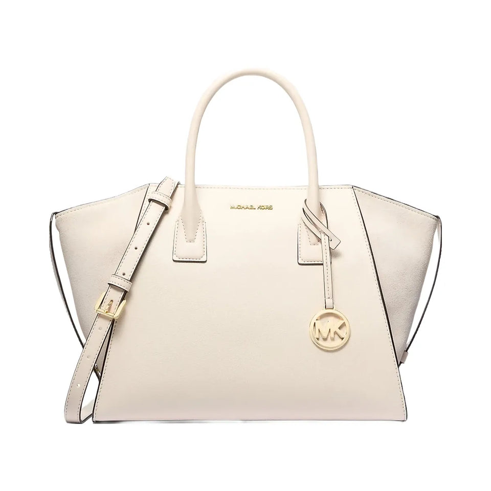 Michael Kors Avril Large Leather and Suede Satchel Lt Cream