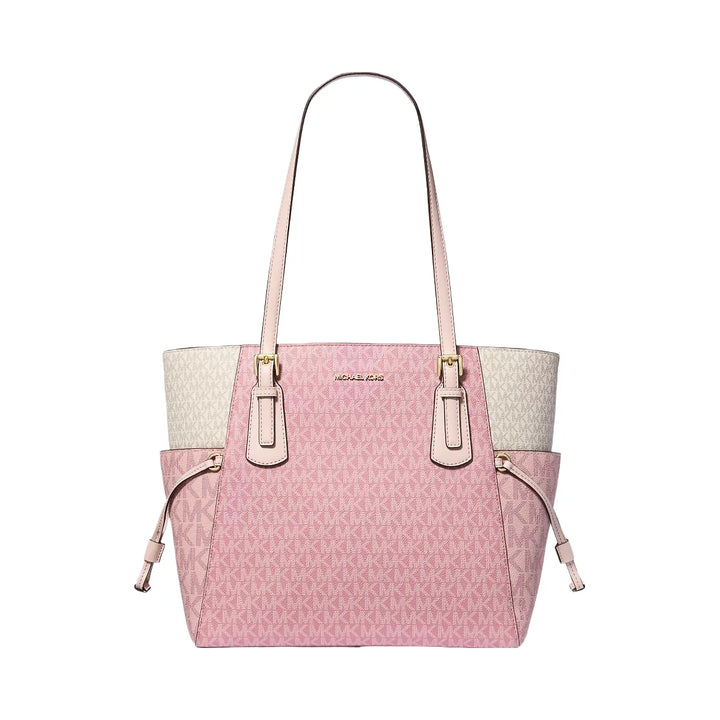 Michael Kors Voyager Large Color-Block Signature Logo Tote Bag Pwd Blsh Mlt