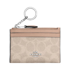Coach Mini Skinny Id Case In Signature Canvas Signature Canvas-Silver-Sand-Taupe