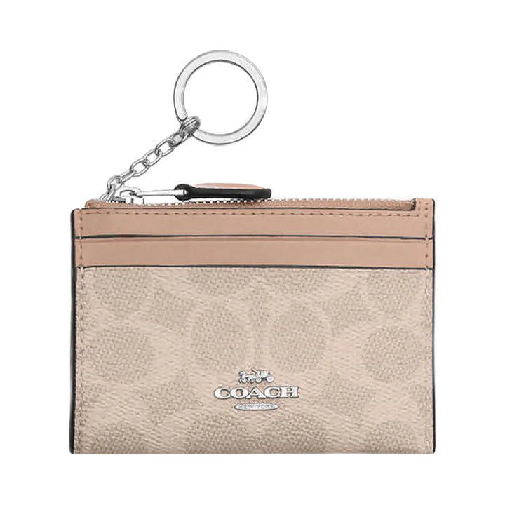 Coach Mini Skinny Id Case In Signature Canvas Signature Canvas-Silver-Sand-Taupe
