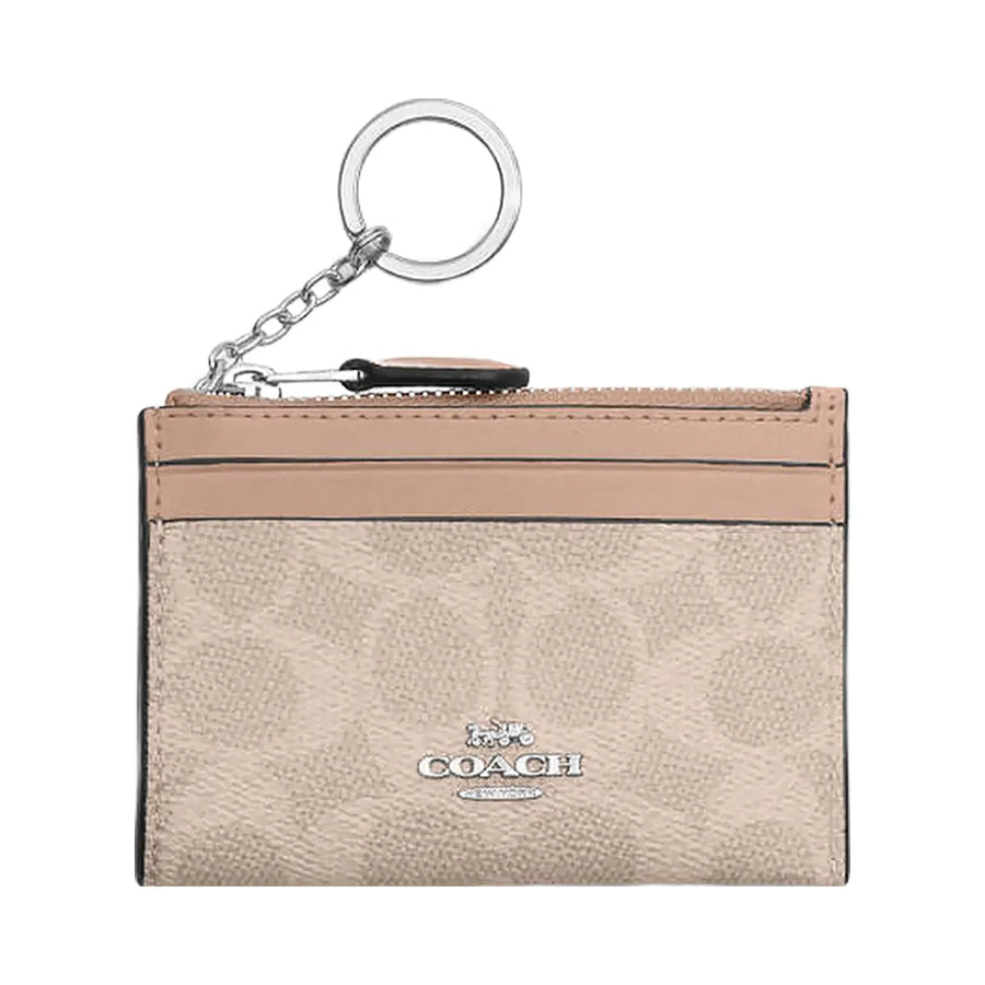 Coach Mini Skinny Id Case In Signature Canvas Signature Canvas-Silver-Sand-Taupe