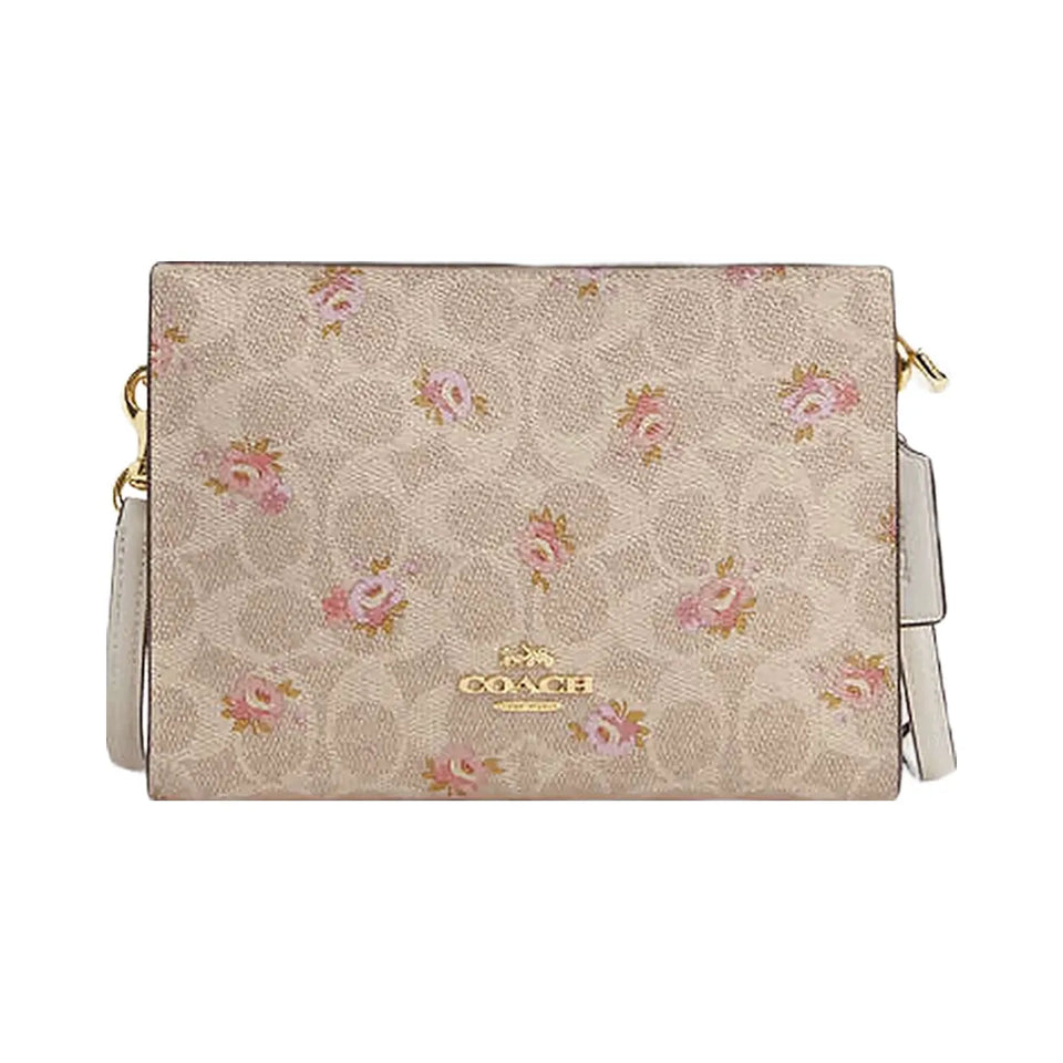 Coach Slim Crossbody Bag In Signature Canvas With Floral Print Gold-Sand Multi