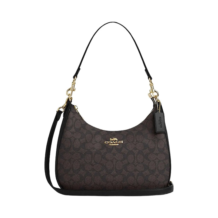 Coach Teri Hobo Bag In Signature Canvas Signature Canvas-Gold-Walnut-Black