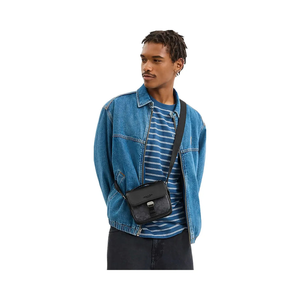 Coach Racer Crossbody Bag In Signature Canvas Signature Canvas-Gunmetal-Charcoal-Black