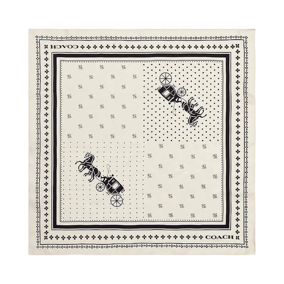 Coach Horse And Carriage Dot Print Silk Bandana Chalk & Black