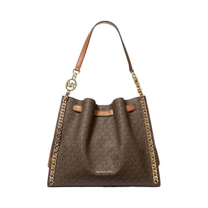 Michael Kors Mina Large Signature Logo Chain Shoulder Bag Brown