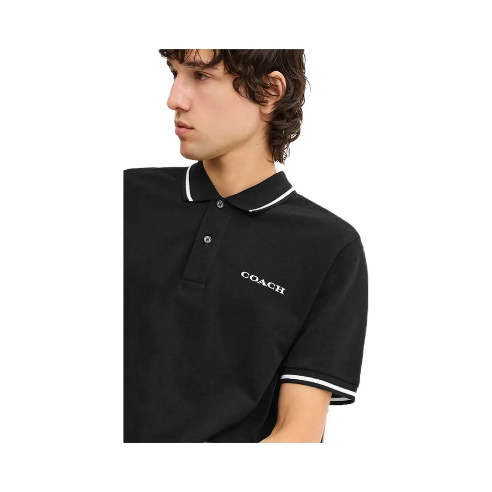 Coach Signature Trim Polo In Organic Cotton Black