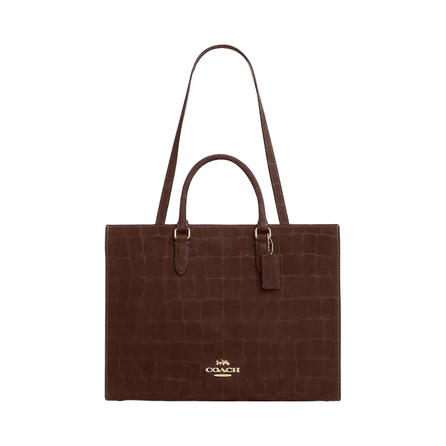 Coach Maggie Tote Bag Embossed Crocodile-Gold-Maple