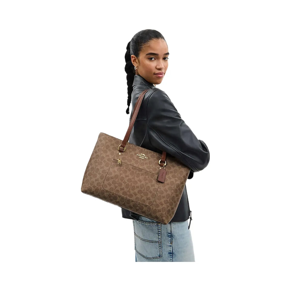 Coach Station Tote Bag In Signature Canvas Signature Canvas-Gold-Tan-Brown