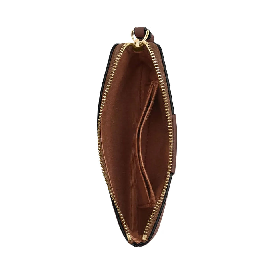 Coach Corner Zip Wristlet In Signature Canvas With Stripe Signature Canvas-Gold-Tan-Brown