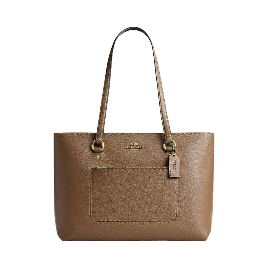 Coach Station Tote Bag Crossgrain Leather-Gold-Dark Stone