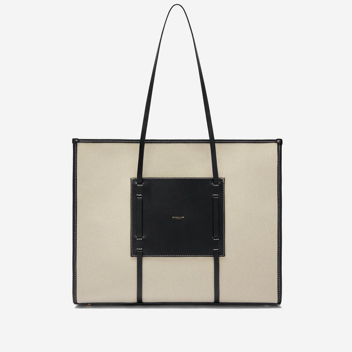 DeMellier The Large Capri salt & pepper canvas black smooth