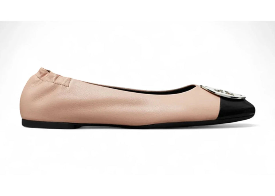 Tory Burch Claire Cap Toe Ballet Rose Silk Perfect Black (Women's)